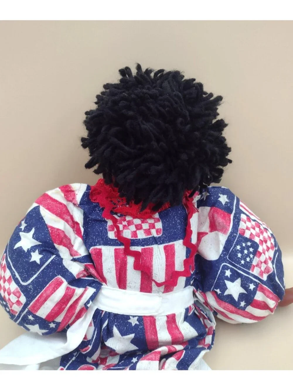 Vintage Handmade Black Folk Art Patriotic Rag Doll American Flag Dress